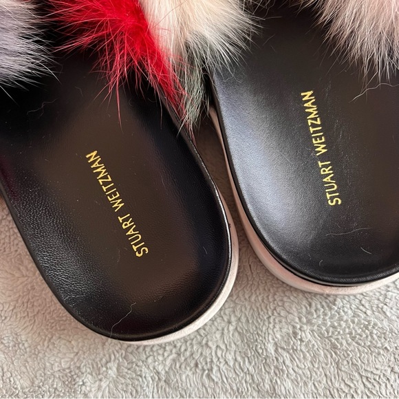 Stuart Weitzman Sublime Flat Fox Fur Leather Slide Sandal Carnival Furmania 8.5 - Picture 7 of 15